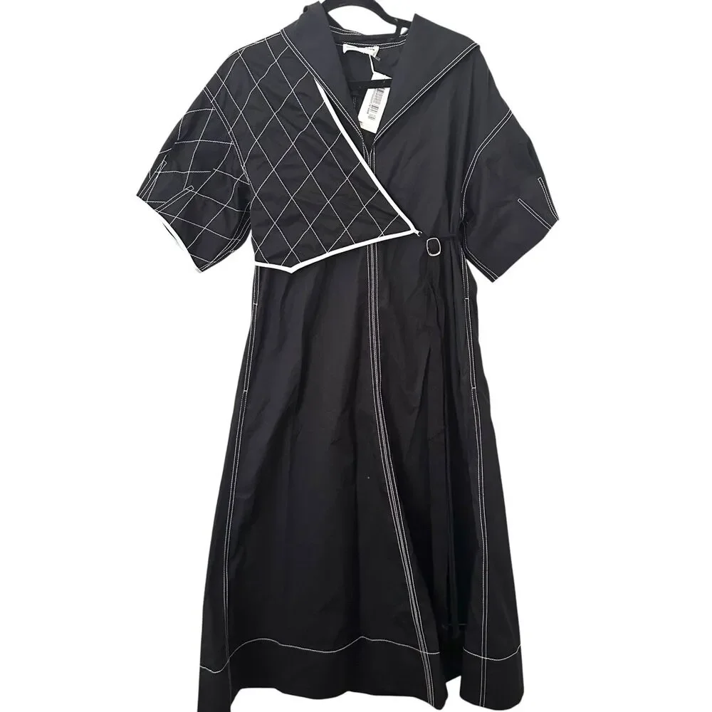 TORY BURCH Diamond‎ Topstitch Sailor Dress Black NWT Sz 2